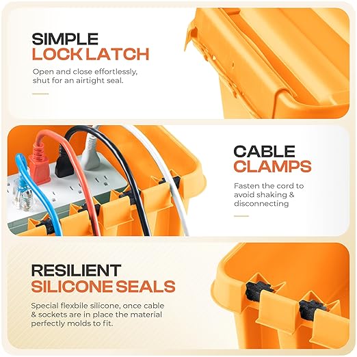 SockitBox – The Original Weatherproof Connection Box – Indoor & Outdoor Electrical Power Cord Enclosure for Timers, Extension Cables, Transformers, Power Strips, Lights, Tools & More – Medium – Orange - Image 6