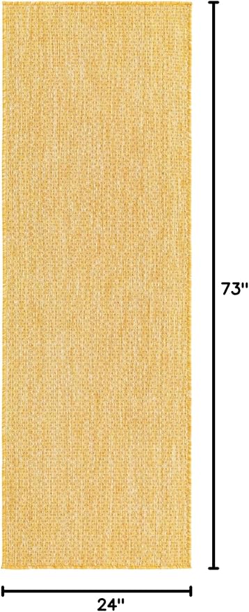 Unique Loom Collection Casual Transitional Solid Heathered Indoor/Outdoor Flatweave Area Rug (2' x 6' 1" Runner, Corn Harvest Yellow) - Image 3