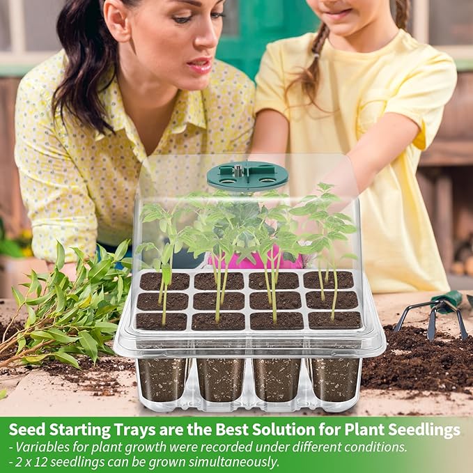 Seed Starter Tray with Plant Light, 2 Pack Grow Lights for Seed Starting Kit with Humidity Domes, Timing Controller Adjustable Brightness for Greenhouse Propagator Station Growing Transparent - Image 3