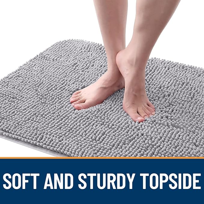 OLANLY Dog Door Mat for Muddy Paws 40x24, Absorbs Moisture and Dirt, Absorbent Non-Slip Washable Doormat, Quick Dry Chenille Mud Mat for Dogs, Entry Indoor Entryway Carpet for Inside Floor, Light Grey - Image 4