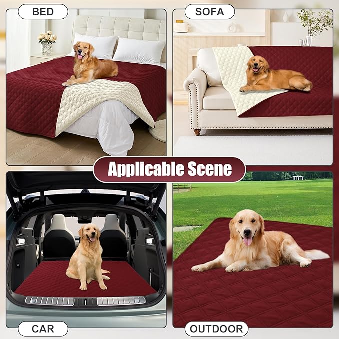 Smiry Waterproof Dog Bed Cover Pet Blanket, Soft Washable Dog Blanket for Furniture Bed Couch Sofa Reversible, Checkered (68"x82", Wine Red/Beige) - Image 7