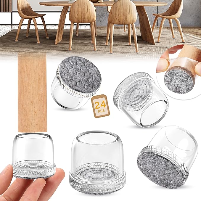 24PCS Round Chair Leg Floor Protectors, Furniture Sliders, Chair Leg Protectors for Hardwood Floors, Non-Slip Felt Furniture Pads, Silicone Cap Covers to Protect Floors, (Fit 1.5" - 2") - Image 8
