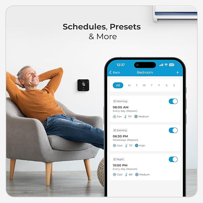 Breez Max | ENERGY STAR CERTIFIED Smart AC Controller | WiFi Thermostat for Mini-Split, Window, Portable ACs/Heat Pumps | AI-Based Tech | Free App, No Subscriptions | Alexa, Google, IFTTT etc. (Black) - Image 6