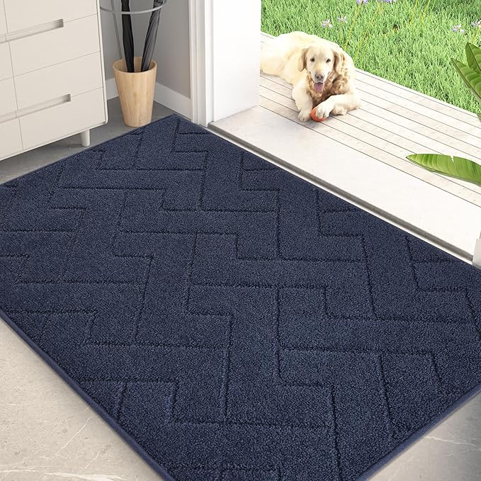PURRUGS Dirt Trapping Door Mat 32" x 47", Non-Slip Machine Washable Entry Rug, Dog Doormat, Indoor Front Door Mat, Super Absorbent Entryway Rug for Muddy Shoes & Paws, Navy Blue by PURRUGS