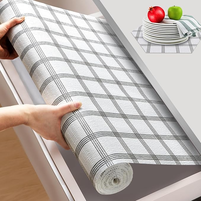 Beautysaid Shelf and Drawer Liner for Kitchen Cabinet, Non Adhesive Non Slip Shelf Paper Waterproof Washable Thickened for Dresser Pantry Shelve Bathroom Protector Liner(Plaid,23.6 in x 30 FT) by Beautysaid