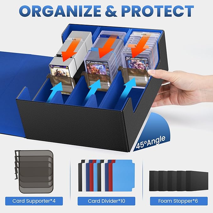 Card Storage Box For Trading Cards 1800+,Card Deck Box With 10 Dividers,6 Foam Stoppers,4 Supporters,Commander Deck Case Fit For Toploaders,MTG,YuGiOh,TCG and Magic Cards - Image 3