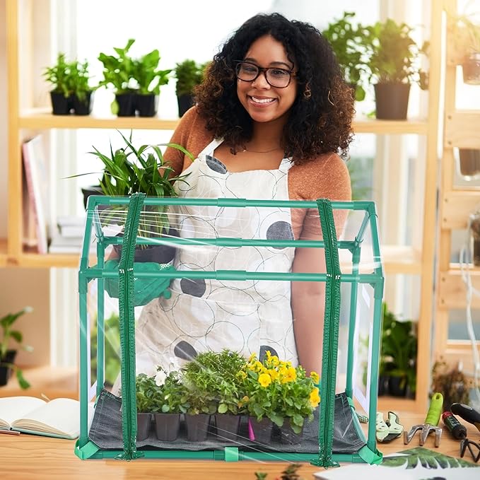 Mini Greenhouse with Potting Mat for Indoor Plant, Heavy Duty Portable Green House with Waterproof Pot Pad for Small Plants, Clear Small Plant Tent for Seed Humidity (Green) - Image 6
