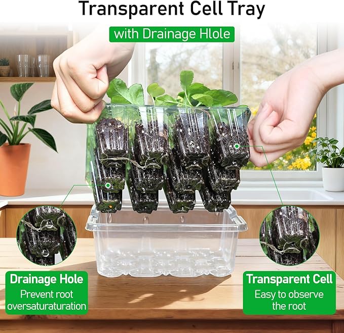 MIXC Seed Starter Tray with Elevated Lid, 120 Cells Seed Starter Kit with Adjustable Humidity Dome, Drainage Hole, Clear Heightened Lids for Indoor Outdoor Greenhouse Gardens, 10 Pack, Transparent - Image 5
