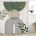 Green Boho Shower Curtain 72Wx96H Extra Long Mid Century Modern Abstract Green Gold Minimalist Leaves Sun Arch Bathroom Decor Geometric Plant Bath Curtain Fabric Polyester 12 Pack Hooks by MitpokBrand
