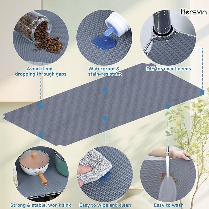 Hersvin Shelf Liners 16 in x 20 ft Thickened EVA Drawer Mats, Non-Adhesive Cupboard Pad, Kitchen Cabinet Lining Fridge Cushion (Gray Diamond, 40.7x610cm) - Image 4