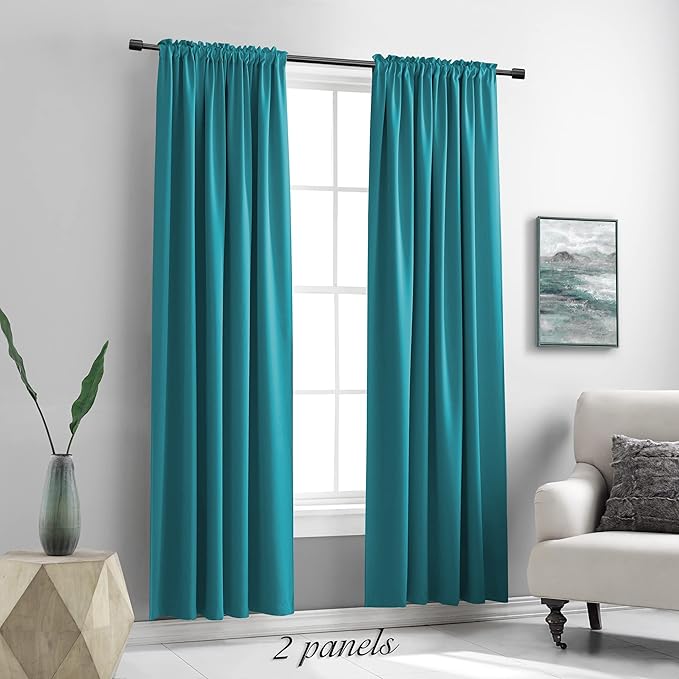 DONREN 84 Inch Teal Blackout Curtains for Craft Room - Thermal Insulated Room Darkening Rod Pocket Curtains(52 by 84 Inch,Set of 2 Panels) - Image 2