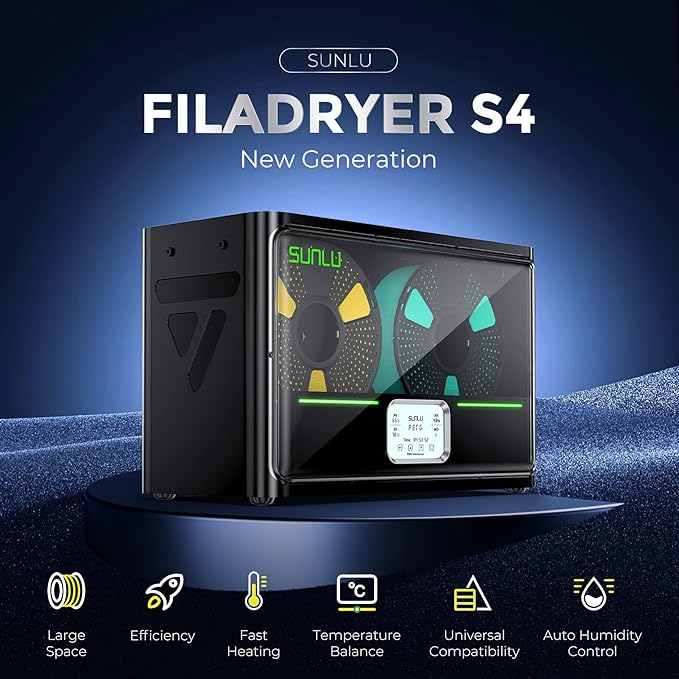 SUNLU Official Filament Dryer S4, 4-Spool Filament Storage Box with Auto Humidity Control, 350W PTC Fast Heating, 70℃ Max Temperature for 3D Printer Filament, S4 Black - Image 2