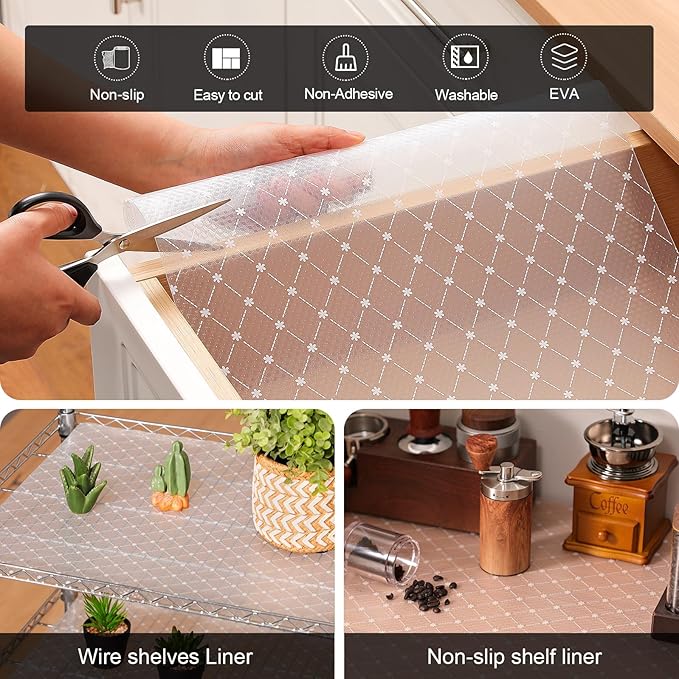 Cooyes Shelf Liner – Premium Non-Adhesive Cabinet & Drawer Liner for Kitchen – Waterproof Shelf Paper with Modern Pattern – Durable EVA Cabinet Mat – Easy to Cut （24" W x 240" L） - Image 4