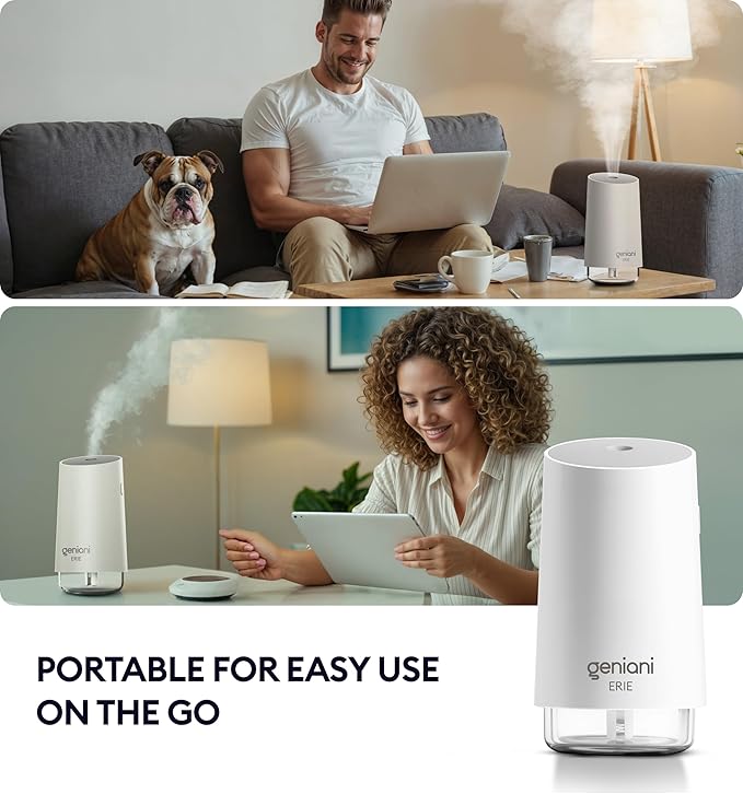 GENIANI Portable Cool Mist Humidifiers for Bedroom & Office - Ultrasonic Humidifier for Home, Baby, Small Room with Auto Shut Off, 250ML Easy to Clean Water Tank - Image 2
