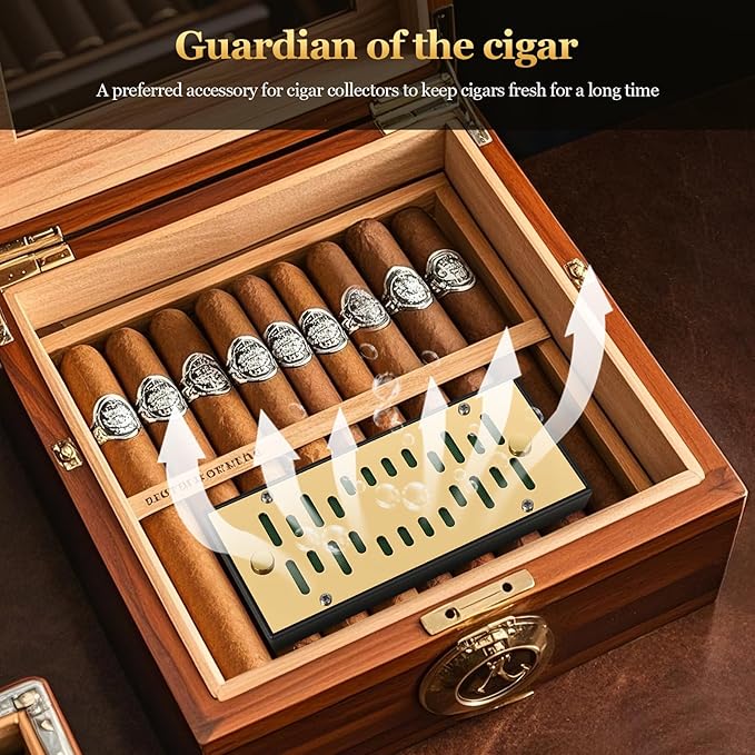 High-end Cigar Humidifier, Rectangular Cigar Humidifier Regulator with Manual Humidity Control Function, Cigar's Guardian Expert to Keep Cigars Fresh (Gold) - Image 5