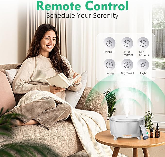 20-Hour Long-Lasting Aromatherapy, 500ML Large Essential Oil Diffuser: Ultrasonic Cool Mist Humidifier with Remote Control, 7 Color Lights, Timer, Auto-Off for Home/Bedroom/Yoga (Minimalist White) - Image 7