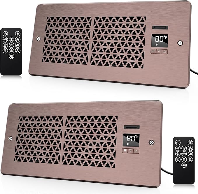 Register Booster Fan for 4" x 10" Register Holes with Remote Control and Thermostat, 10-Speeds AC Vent Booster - Improves Heating&Cooling Airflow, Quiet Air Duct Fan for Wall, Bronze, 2-Pack by MATULSA