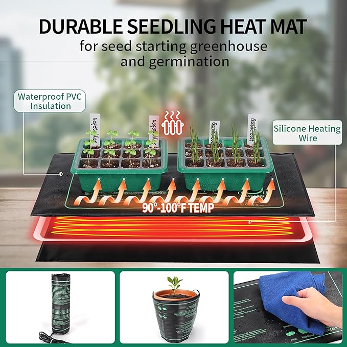 4-Pack Seed Starter Tray with Grow Light and Heat Mat, 48 Cells Seed Starter Kit with Adjustable Humidity Dome and Base, Germination Kit for Seed Growing Plant Propagation - Image 4