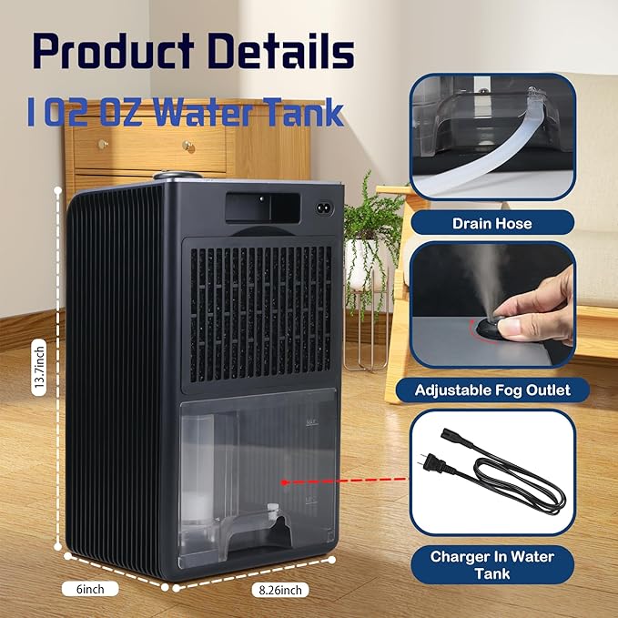 Dehumidifier,2 in 1 Humidifier Dehumidifier Combo,102 OZ Water Tank Dehumidifiers for Home Bedroom,Basement Bathroom,Auto Shut Off,Sleep Mode,7 Colors LED Light - Image 5