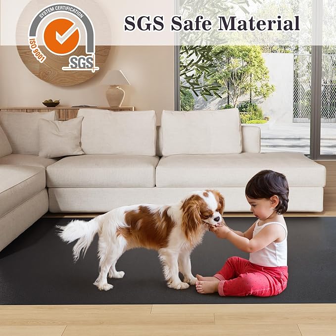 5'×7' Black Floor Mat for Under Dining Room Table, No Scratch Durable Plastic Area Rug for Kitchen, Waterproof Easy Flat Floor Protector for High Traffic Area - Image 3