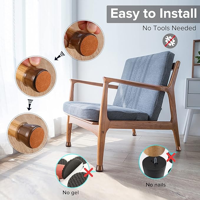 24PCS Upgraded Silicone Chair Leg Floor Protectors for Hardwood Floors, Furniture Sliders for Chair Legs, Felt Bottom Furniture Pads, Anti-Slip Round&Square Cap Covers to Scratch and Reduce Noise - Image 5