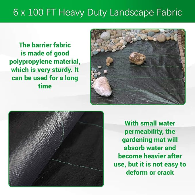 Weed Barrier Fabric Planting Cover - 6 x 100 FT Heavy Duty Landscape Fabric Ground Cover Block for Outdoor Planting - Image 6