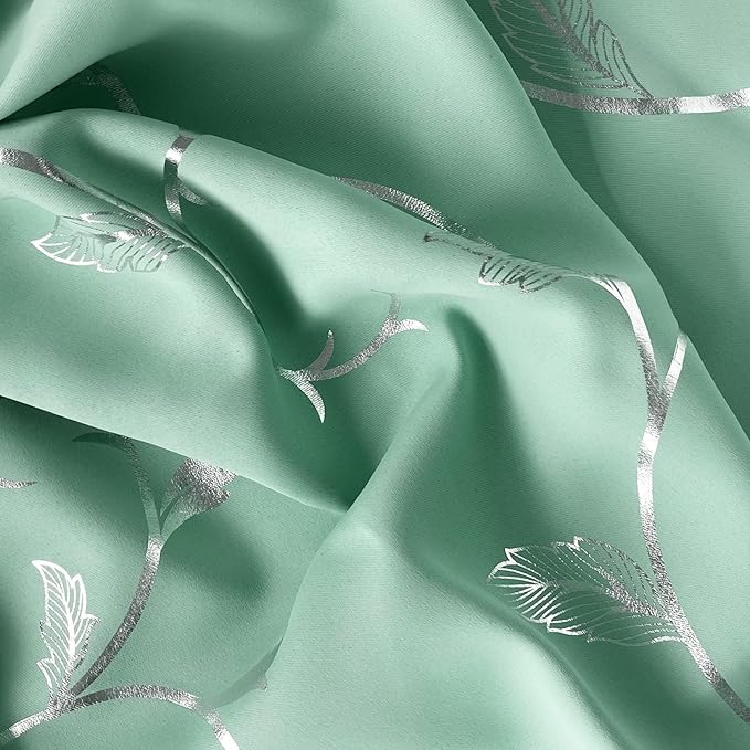 BUHUA Blackout Curtains Gold Foil Print Flower Vine Grommet Drapes, Room Darkening Thermal Insulated Curtains, Noise Reducing Curtain for Bedroom, Aqua, 52Wx108L, 2 Panels - Image 8