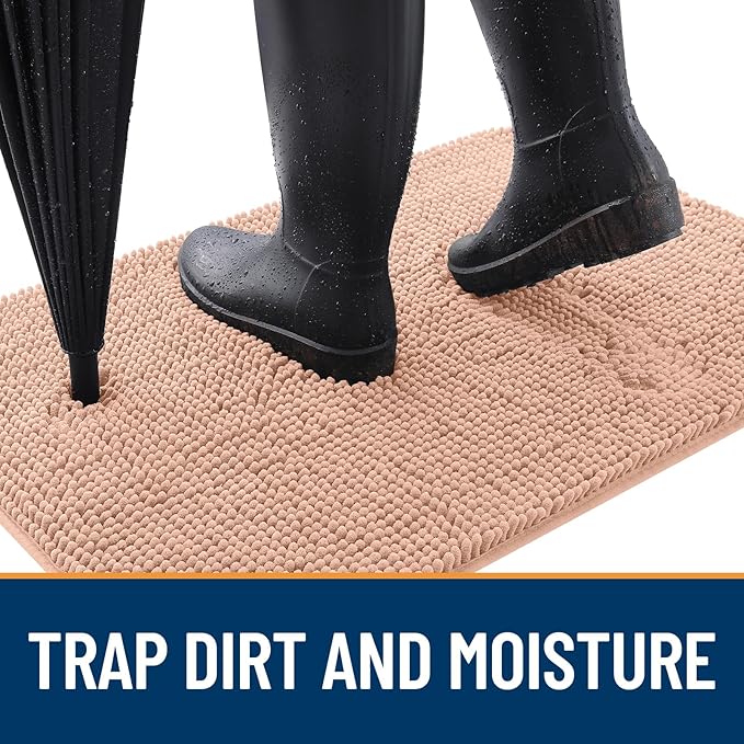 OLANLY Dog Door Mat for Muddy Paws 48x30, Absorbs Moisture and Dirt, Absorbent Non-Slip Washable Doormat, Quick Dry Chenille Mud Mat for Dogs, Entry Indoor Entryway Carpet for Inside Floor, Peach - Image 2