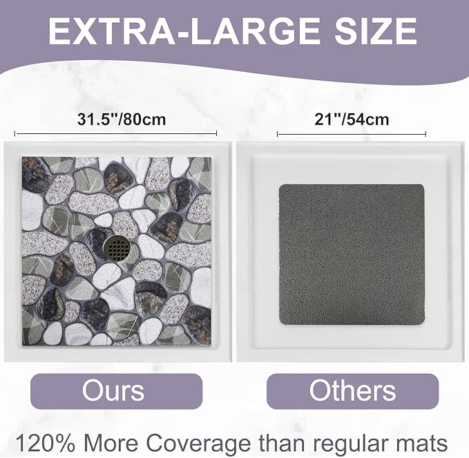Square Shower Mat Non Slip: 32x32 Inch Extra Large Shower Mats with Drain Hole in Middle -Anti Slip Shower Mats for Inside Shower -Loofah Shower Floor Mat Bath Mat for Shower Stall Bathtub Elderly - Image 2