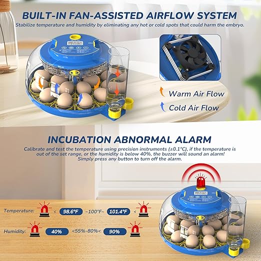 Incubator for Hatching Eggs with Automatic Egg Turning & Temperature/Humidity Control, 18 Egg Incubator for Chicken/Quail/Duck/Goose Eggs - Image 6