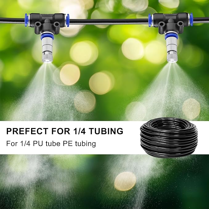 Mornajina 30 Pcs Brass Misting Nozzles Mister Replacement Nozzles with Filter Mesh & 1/4" Water Misting Nozzle Tees Kit, 0.012"/0.3mm Orifice Misting System Heads Sprayer for Outdoor Cooling System - Image 4