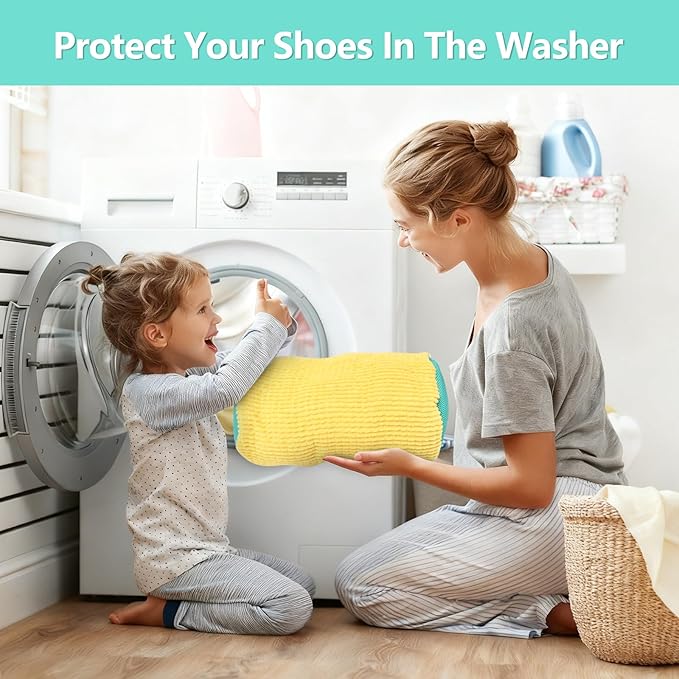 Shoe Washing Machine Bag, Shoe Cleaning Bag, Reusable Laundry Shoes Bag for Washer & Dryer Cleans & Protects All Shoes Types 4PCS (Yellow) - Image 6