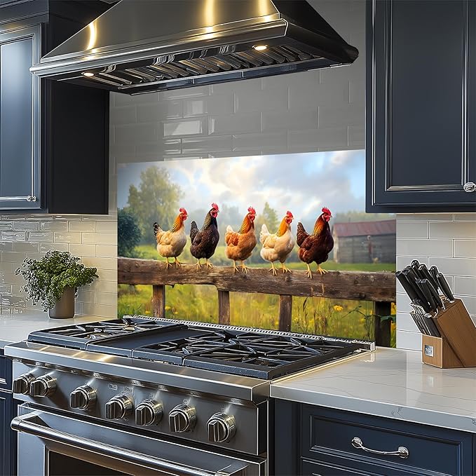 NYZE Kitchen Backsplash Stickers Waterproof Stove Backsplash Protector, 30 X 16 inch Removable Chicken Wallpaper with Wall Art Decor for Stove Cooking Area(Farm Chicken Flock) - Image 5