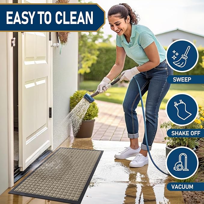 Smiry Front Door Mat Outside Entrance, Heavy Duty Natural Rubber Doormat, Non Slip, Trap Dirt and Moisture, Easy Clean, Low Profile Welcome Floor Mats for Indoor Outdoor Entry, 70x46.5 Inch, Beige - Image 5