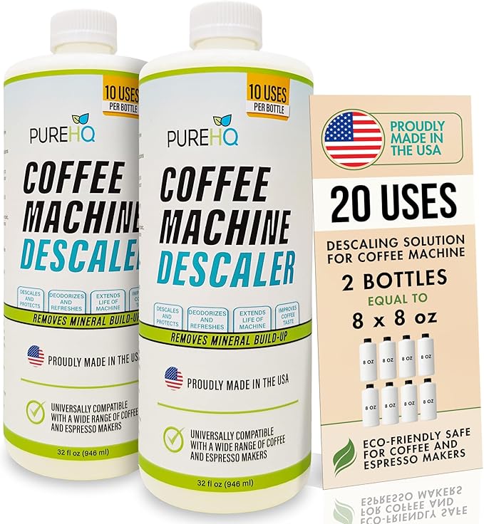 Coffee Machine Descaler (2 Pack) - 20 Uses - Keurig Descaling Solution - Universal Descaler for Keurig, Nespresso, Delonghi, Breville and All Single Use Coffee and Espresso Machines - Made in USA by PUREHQ