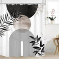 Black Grey Boho Shower Curtain 60Wx72H Bohemian Mid Century Modern Abstract Gray Gold Leaves Plant Minimalist Geometric Bathroom Decor Arch Neutral Bath Curtain Fabric Polyester 12 Pack Hooks by MitpokBrand