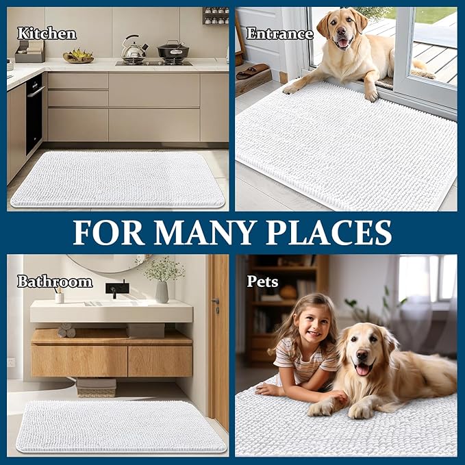 OLANLY Dog Door Mat for Muddy Paws 36x24, Absorbs Moisture and Dirt, Absorbent Non-Slip Washable Doormat, Quick Dry Chenille Mud Mat for Dogs, Entry Indoor Entryway Carpet for Inside Floor, White - Image 8