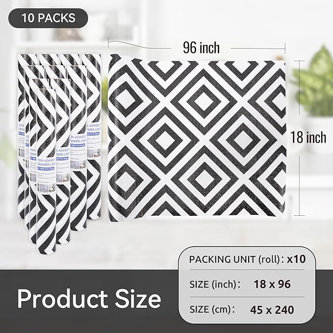 FIFTY FEET 18"x96" Non-Adhesive Shelf Liner for Kitchen Cabinets and Drawers, Washable Non-Slip PVC Cabinet Liner (Black Plaid)(10 Roll) - Image 5