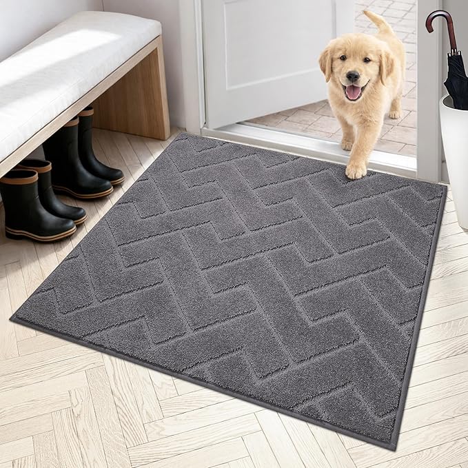 PURRUGS Dirt Trapping Door Mat 36" x 36", Non-Slip Machine Washable Entry Rug, Dog Doormat, Indoor Front Door Mat, Super Absorbent Entryway Rug for Muddy Shoes & Paws, Grey by PURRUGS