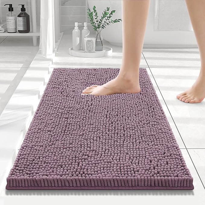 Smiry Luxury Chenille Bathroom Rugs 24x16, Extra Soft and Absorbent Shaggy Bath Mat, Machine Washable, Non-Slip Plush Carpet Runner for Tub, Shower, and Floor, Home Decor Accessories, Deep Plum by Smiry