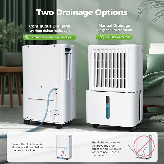 2,500 Sq.Ft Dehumidifier for Basement with Drain Hose, MAX 34 Pint Dehumidifiers for Home with 3 Modes, Smart Humidity Control & Display, 24HR Timer, Auto Defrost for Large Room, Bathroom,Bedroom - Image 5