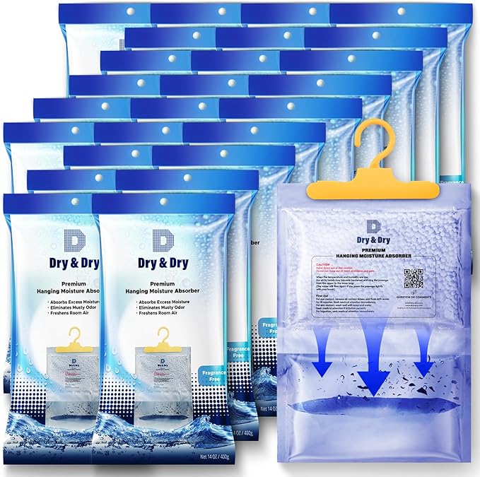 Dry & Dry Premium Moisture Absorbers Dehumidifiers for Home, Basement, Bedroom, Small Dehumidifiers - Moisture Absorber - Blue & White (25 Pack) 7 ounce by DryDry