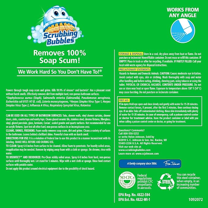 Scrubbing Bubbles Mega Bathroom and Shower Foamer Aerosol, Rainshower Scent, 20oz - Image 7