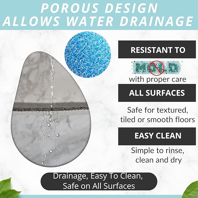 ENKOSI Loofah Non-Slip Shower and Bath Mat - Soft Cushioned Comfort - No Suction Cups for Smooth or Textured Tubs - Fast Draining - Safety for Bathroom, Family, Kids, and Elderly (24x16 Aqua Blue) - Image 4