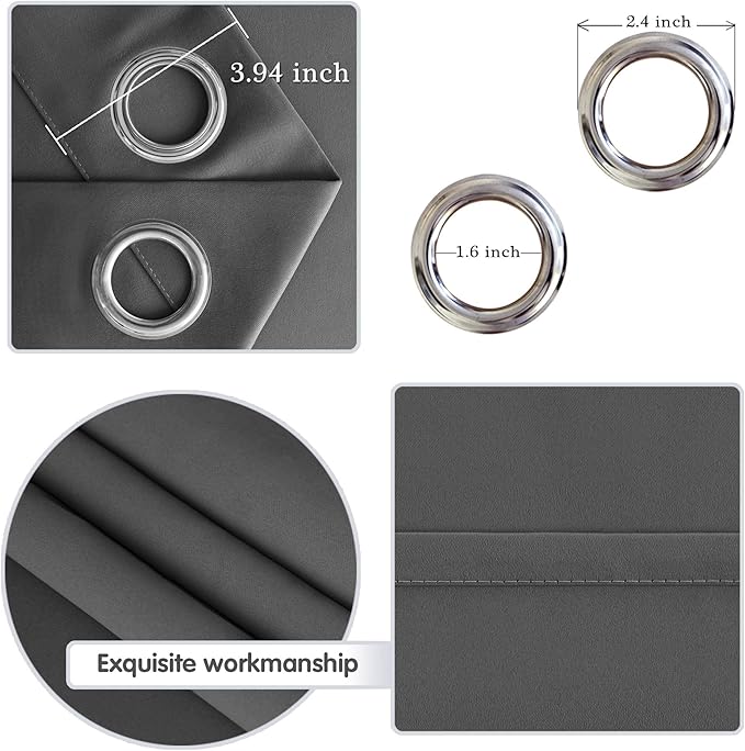 DWCN Blackout Curtain Panel for Bedroom - Thermal Insulated Energy Saving Grommet Blackout Drapery for Patio Door, Room Divider Long Curtain, Dark Grey, W60 inches by L96 inch, 1 PC - Image 3