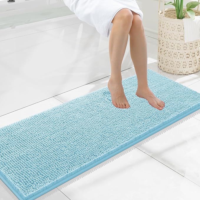 Smiry Luxury Chenille Bathroom Rugs 47x17, Extra Soft and Absorbent Shaggy Bath Mat, Machine Washable, Non-Slip Plush Carpet Runner for Tub, Shower, and Floor, Home Decor Accessories, Sky Blue by Smiry