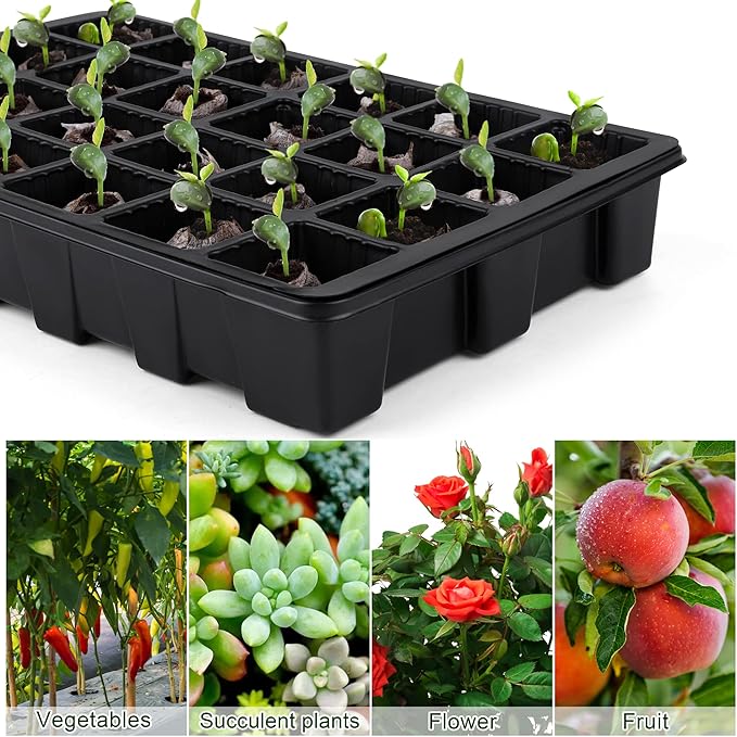 4 Pack 24-Cells Seed Starter Tray Kit Germination Tray with Humidity Dome and Base, Plant Growing Kit Germination Starter Including Peat Pellets, Plant Labels, Tool for Indoor Outdoor, Black - Image 7