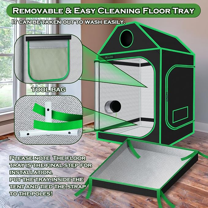 4x4 Grow Tent, 48"x48"x72" Roof Cube Plant Grow Tents with Observation Window and Floor Tray for Indoor Plant Growing Seedling - Image 6