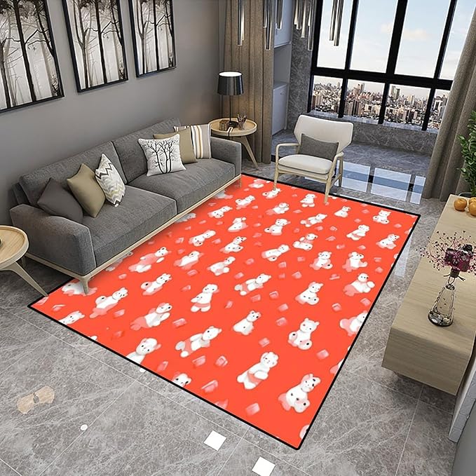 Rug, Red Bear Pattern Printing Washable Area Rugs Fade Resistant, Flame Resistant, Quick Dry, Stain Resistant, Waterproof Floor Carpet for Living Room Bedroom, 60 x 96 Inch - Image 4