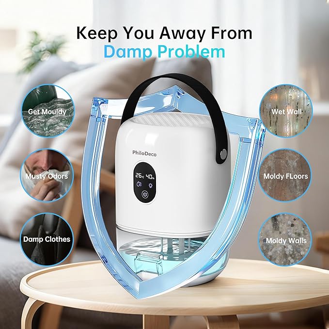 PHILODECO 280 Sq. Ft 35 OZ Dehumidifier, Portable Small Dehumidifiers for Bedroom, Bathroom, Basement,RV with CO mode, Sleep mode, Auto Shut Off, 7 Colorful Lights, White - Image 5